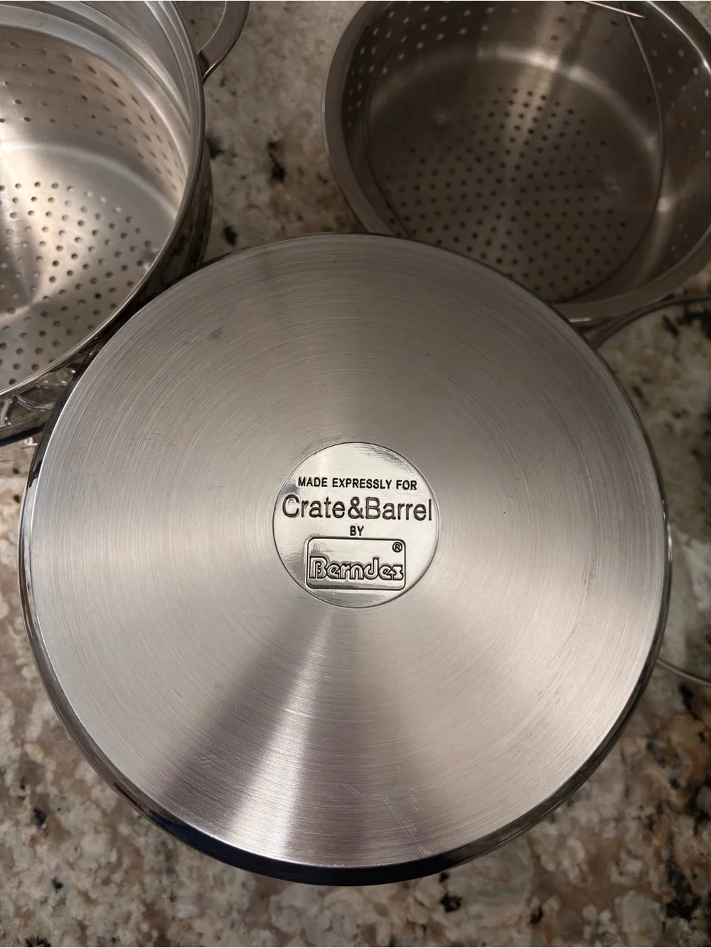 BERNDES Germany Crate And Barrel 10 Quart Stock Pot/Dual Strainers. Spec Edition